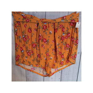 Ultra Flirt | Super Soft Mustard Yellow Floral Paperbag Elastic Waist Shorts